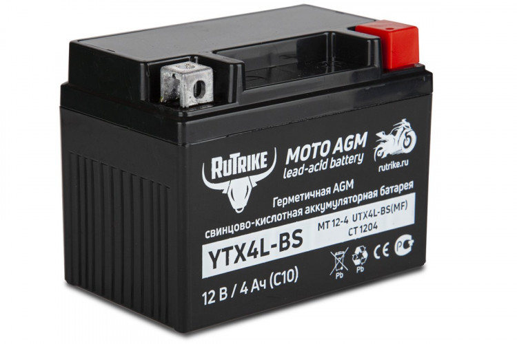 Аккумулятор стартерный для мототехники Rutrike YTX4L-BS (12V/4Ah) в Нижнем Тагиле