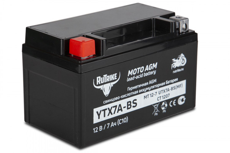 Аккумулятор стартерный для мототехники Rutrike YTX7A-BS (12V/7Ah) в Нижнем Тагиле