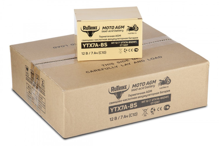 Аккумулятор стартерный для мототехники Rutrike YTX7A-BS (12V/7Ah) в Нижнем Тагиле