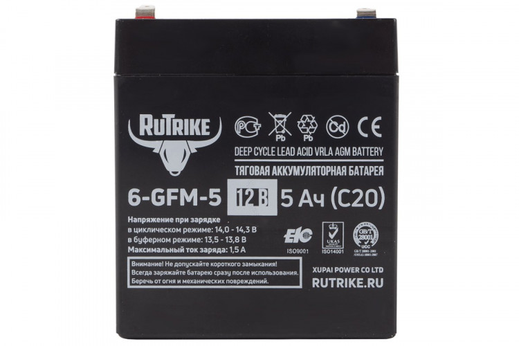Тяговый гелевый аккумулятор RuTrike 6-GFM-5 (12V5A/H C20) в Нижнем Тагиле