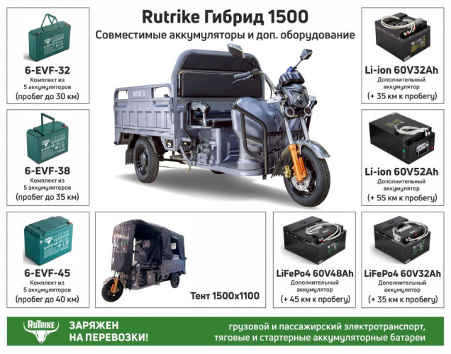 Грузовой электрический трицикл RuTrike Гибрид 1500 в Нижнем Тагиле